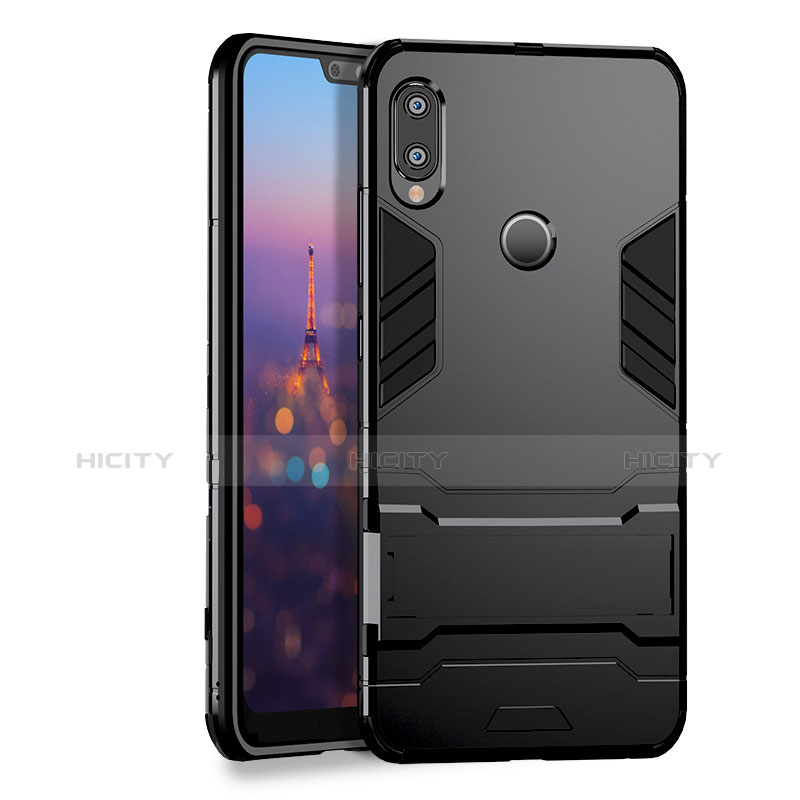 Funda Bumper Silicona y Plastico Mate con Soporte para Huawei P20 Lite Negro