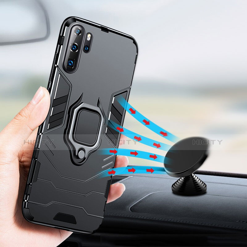 Funda Bumper Silicona y Plastico Mate con Soporte para Huawei P30 Pro Negro