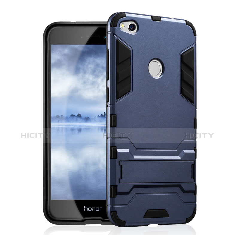 Funda Bumper Silicona y Plastico Mate con Soporte para Huawei P8 Lite (2017) Azul