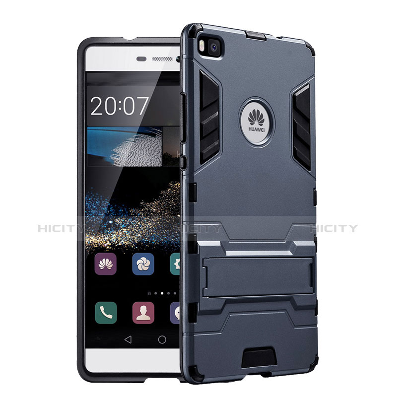 Funda Bumper Silicona y Plastico Mate con Soporte para Huawei P8 Negro