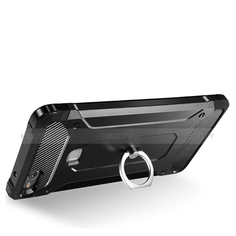 Funda Bumper Silicona y Plastico Mate con Soporte para Huawei P9 Lite (2017) Negro