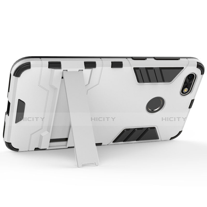 Funda Bumper Silicona y Plastico Mate con Soporte para Huawei P9 Lite Mini Blanco