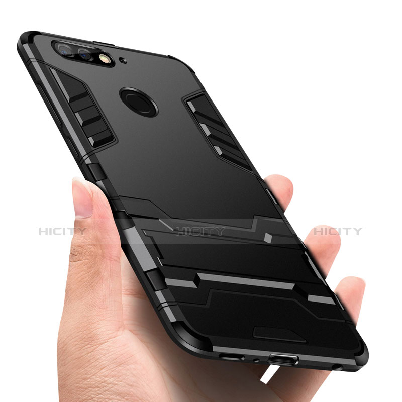 Funda Bumper Silicona y Plastico Mate con Soporte para Huawei Y7 (2018) Negro