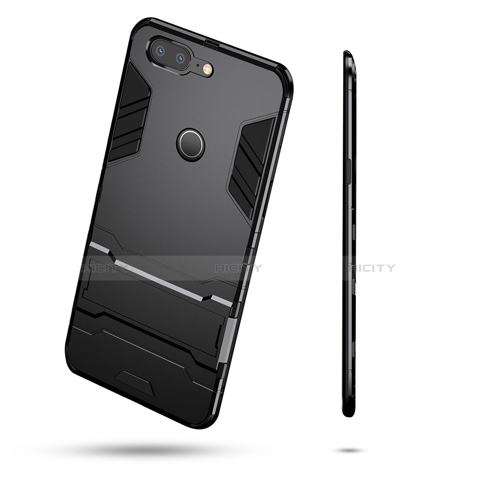 Funda Bumper Silicona y Plastico Mate con Soporte para OnePlus 5T A5010 Negro