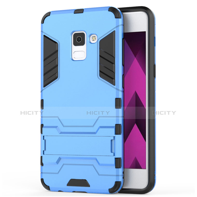 Funda Bumper Silicona y Plastico Mate con Soporte para Samsung Galaxy A5 (2018) A530F Azul