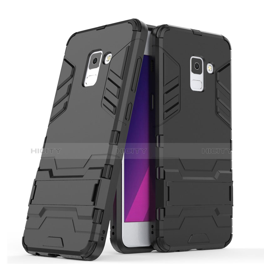 Funda Bumper Silicona y Plastico Mate con Soporte para Samsung Galaxy A5 (2018) A530F Negro