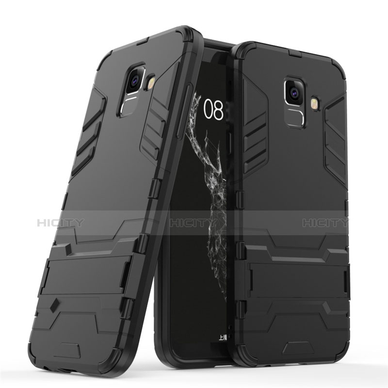 Funda Bumper Silicona y Plastico Mate con Soporte para Samsung Galaxy A6 (2018) Negro