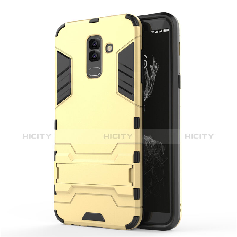 Funda Bumper Silicona y Plastico Mate con Soporte para Samsung Galaxy A6 Plus (2018) Oro