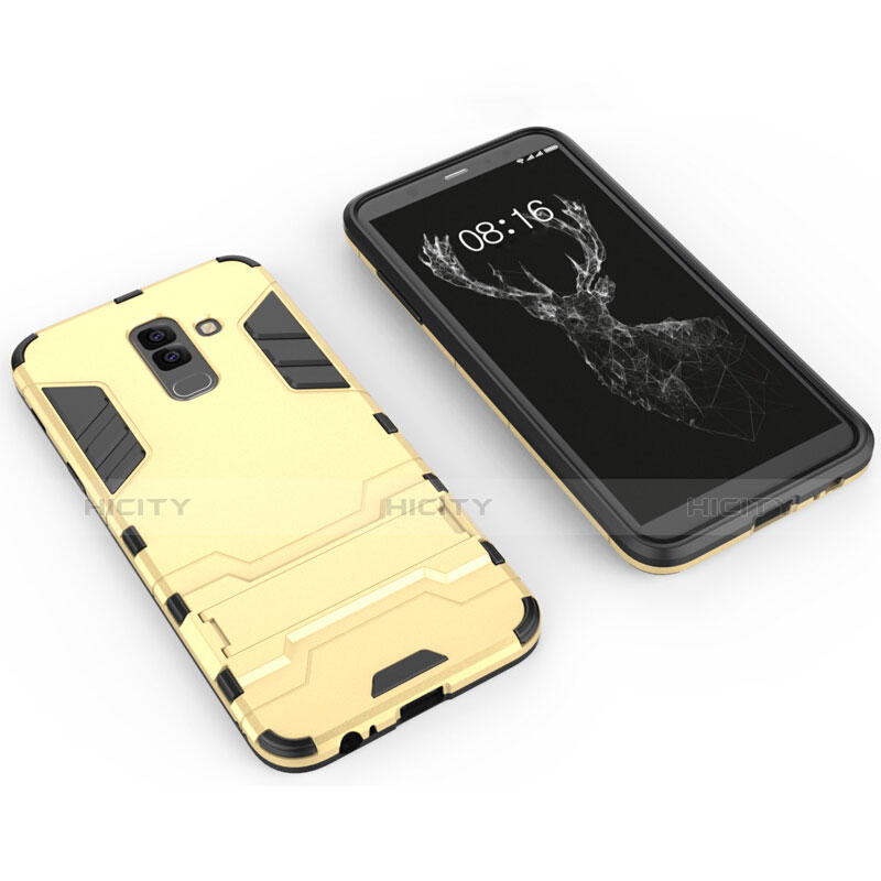 Funda Bumper Silicona y Plastico Mate con Soporte para Samsung Galaxy A6 Plus (2018) Oro