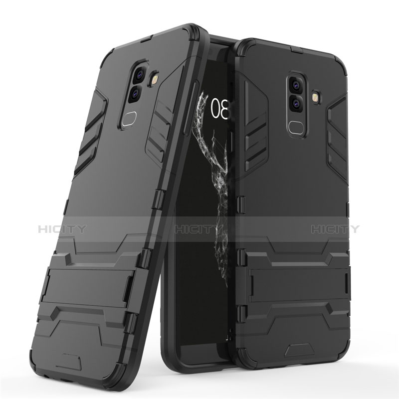 Funda Bumper Silicona y Plastico Mate con Soporte para Samsung Galaxy A6 Plus Negro