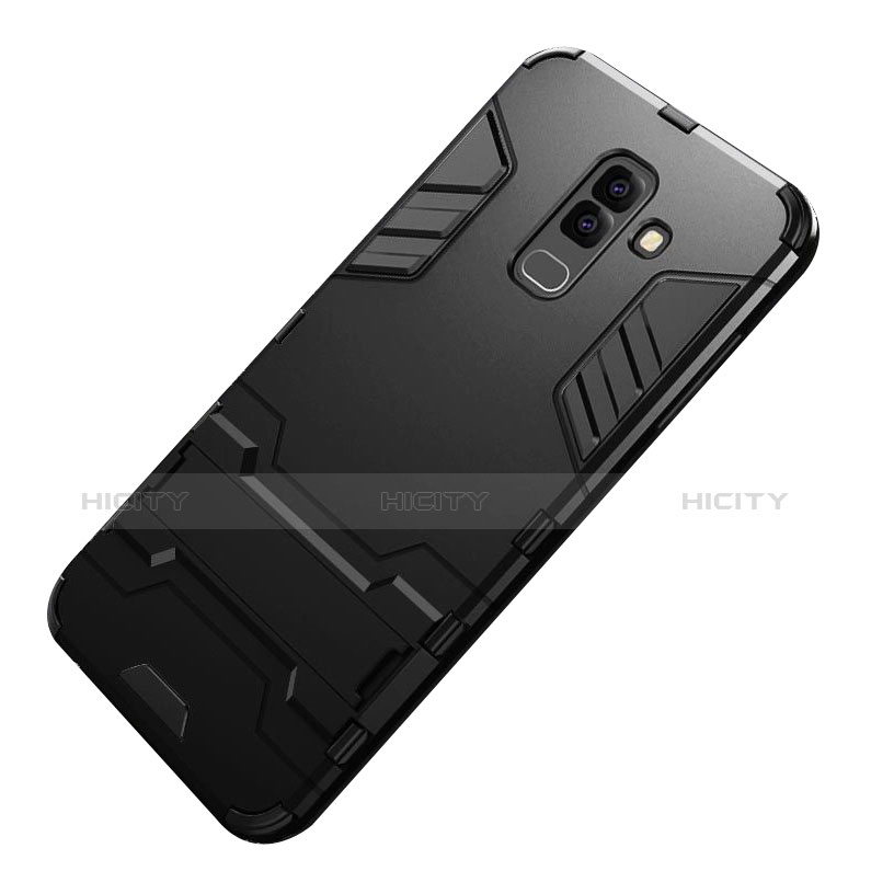 Funda Bumper Silicona y Plastico Mate con Soporte para Samsung Galaxy A6 Plus Negro