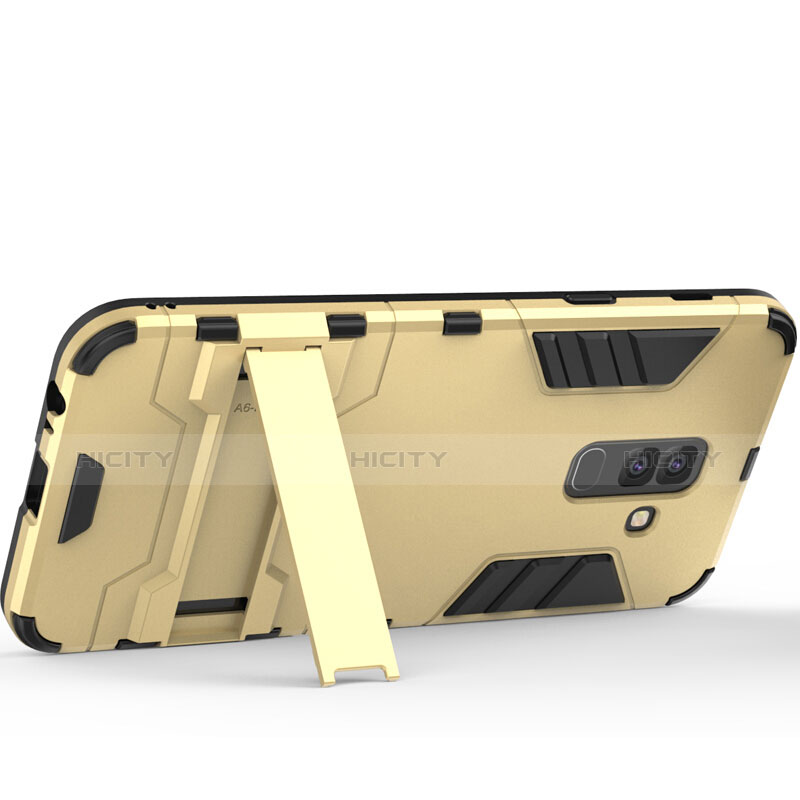 Funda Bumper Silicona y Plastico Mate con Soporte para Samsung Galaxy A6 Plus Oro