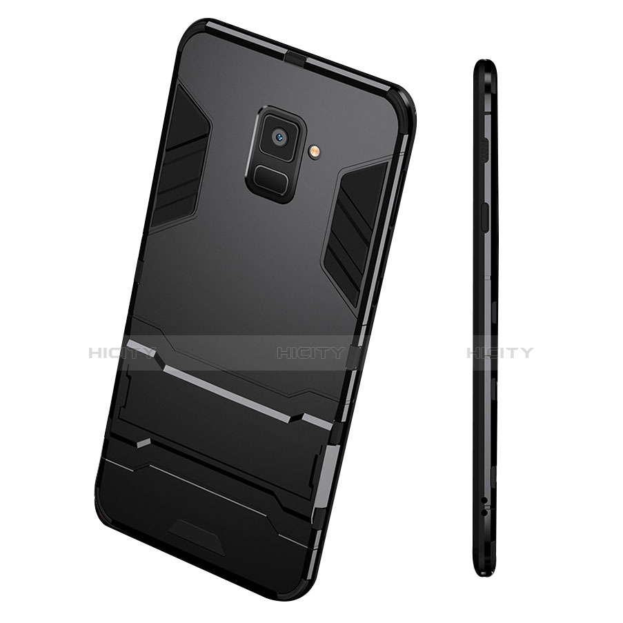 Funda Bumper Silicona y Plastico Mate con Soporte para Samsung Galaxy A8 (2018) A530F Negro