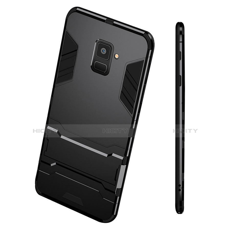 Funda Bumper Silicona y Plastico Mate con Soporte para Samsung Galaxy A8 (2018) Duos A530F Negro