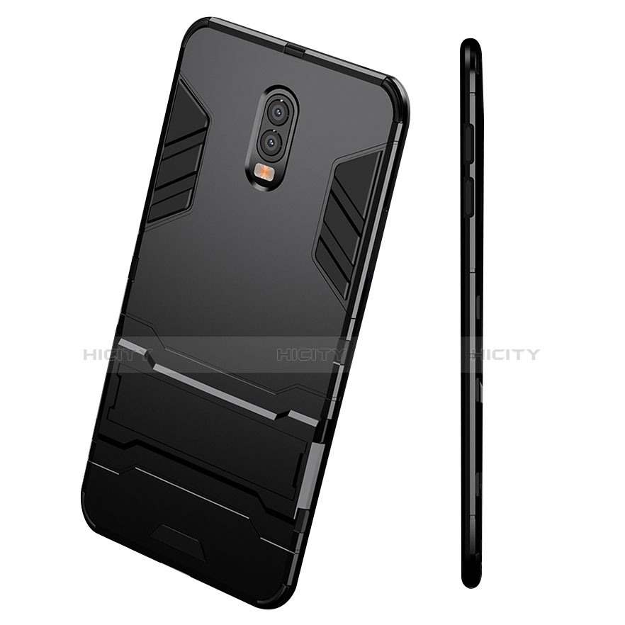 Funda Bumper Silicona y Plastico Mate con Soporte para Samsung Galaxy C7 (2017) Negro