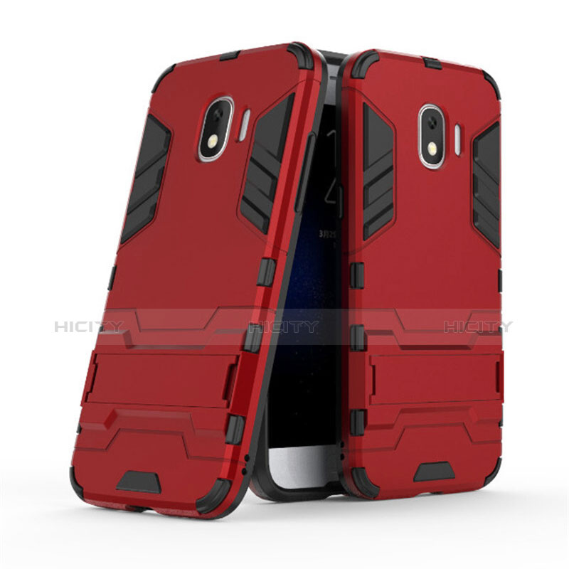 Funda Bumper Silicona y Plastico Mate con Soporte para Samsung Galaxy Grand Prime Pro (2018) Rojo