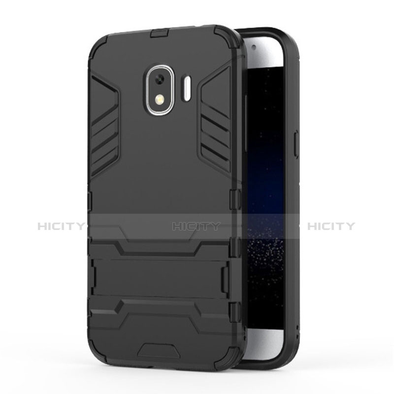 Funda Bumper Silicona y Plastico Mate con Soporte para Samsung Galaxy J2 Pro (2018) J250F Negro