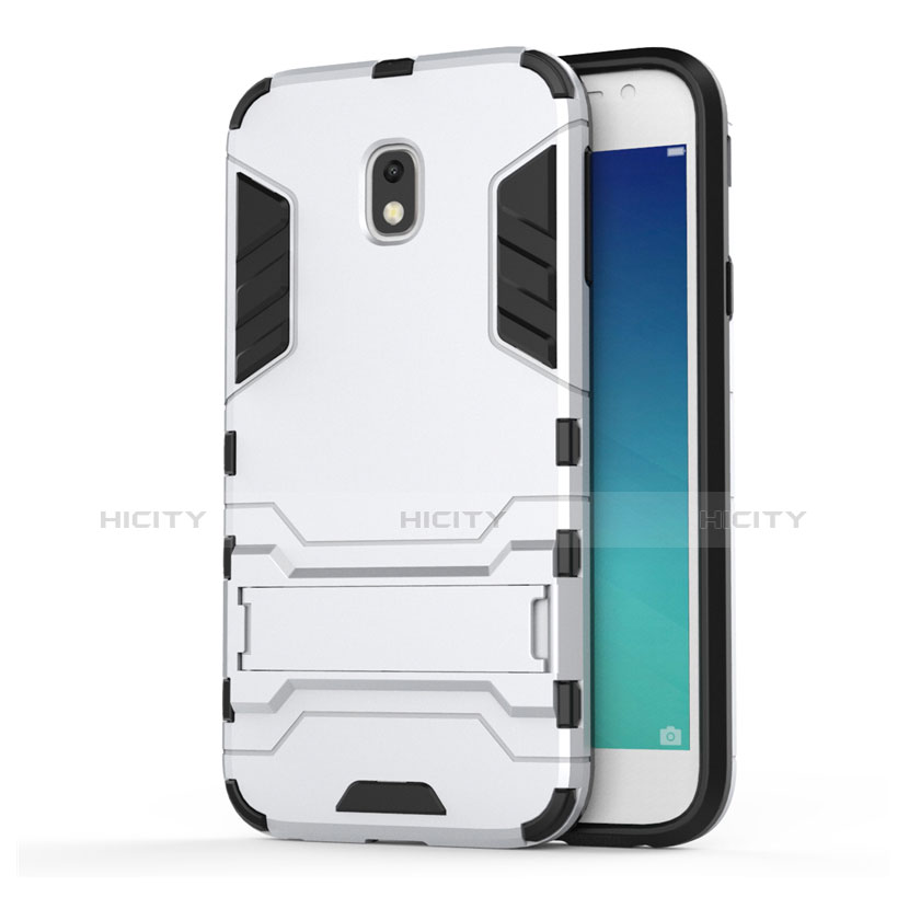 Funda Bumper Silicona y Plastico Mate con Soporte para Samsung Galaxy J3 Pro (2017) Blanco