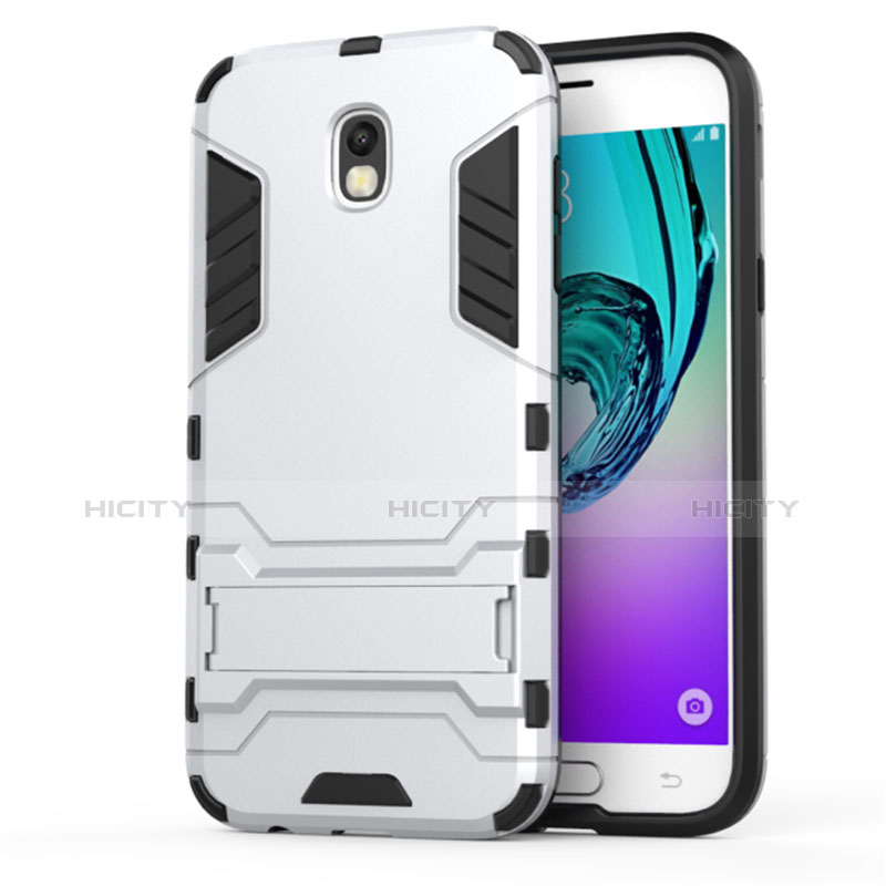 Funda Bumper Silicona y Plastico Mate con Soporte para Samsung Galaxy J5 (2017) Duos J530F Blanco