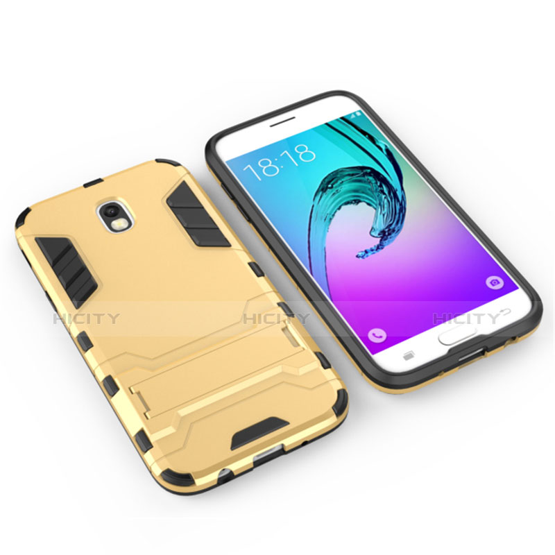 Funda Bumper Silicona y Plastico Mate con Soporte para Samsung Galaxy J5 (2017) Duos J530F Oro