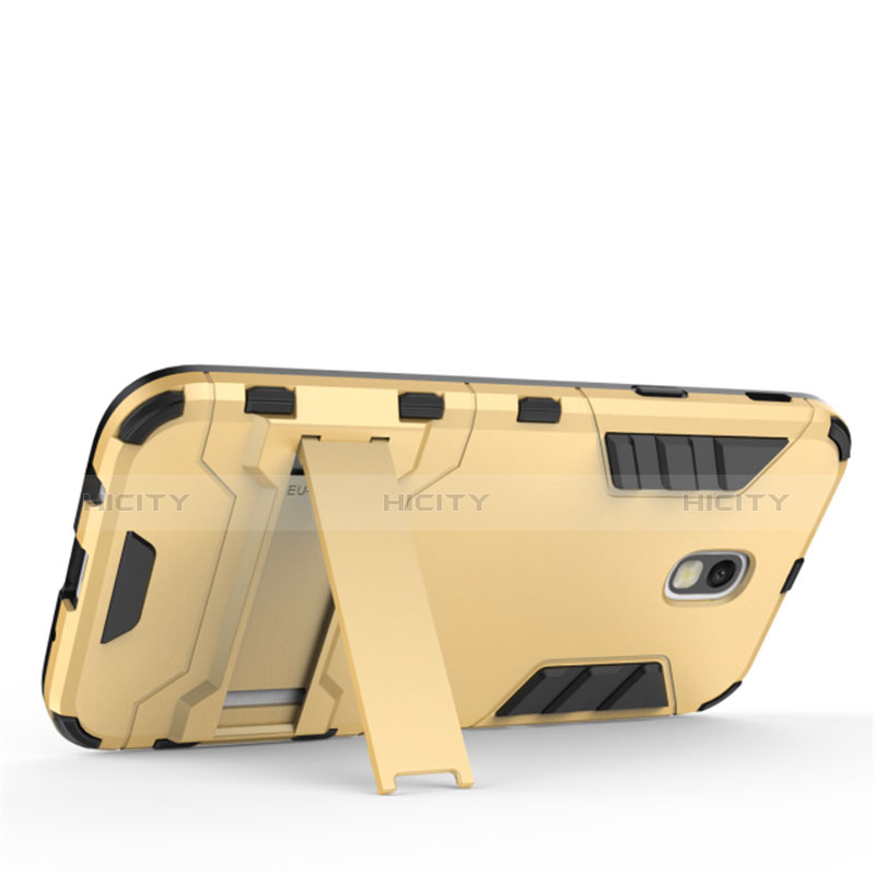 Funda Bumper Silicona y Plastico Mate con Soporte para Samsung Galaxy J5 (2017) Duos J530F Oro