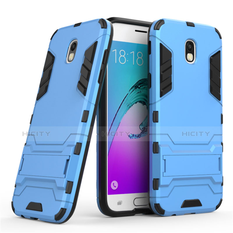 Funda Bumper Silicona y Plastico Mate con Soporte para Samsung Galaxy J5 (2017) SM-J750F Azul