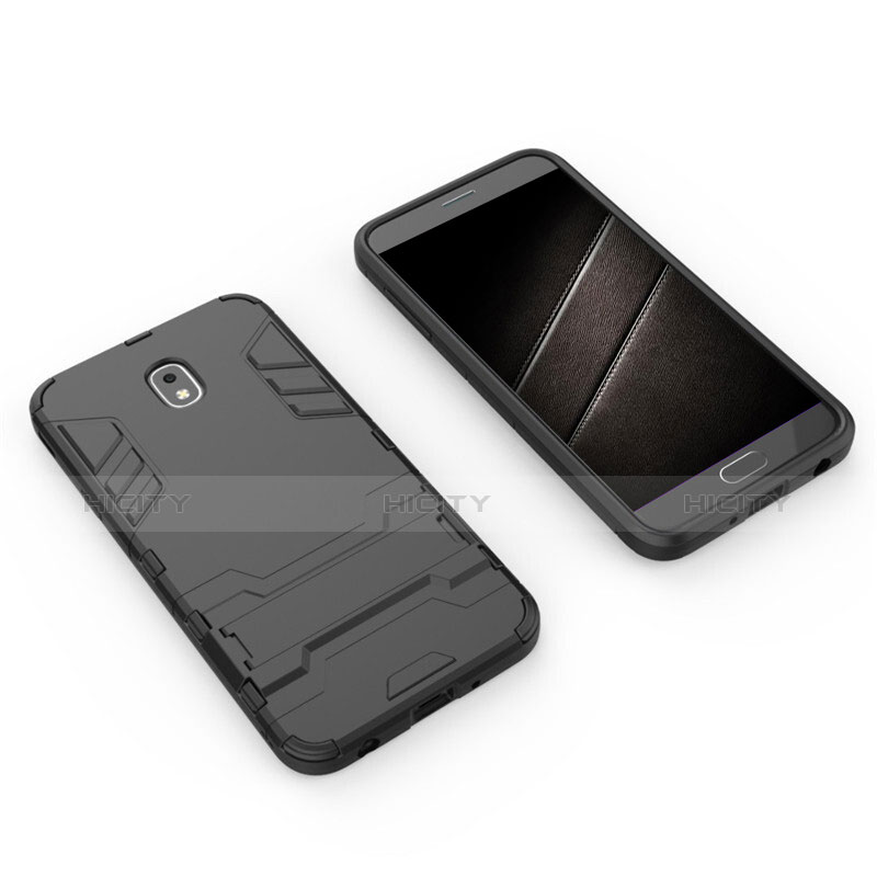 Funda Bumper Silicona y Plastico Mate con Soporte para Samsung Galaxy J7 (2018) J737 Negro