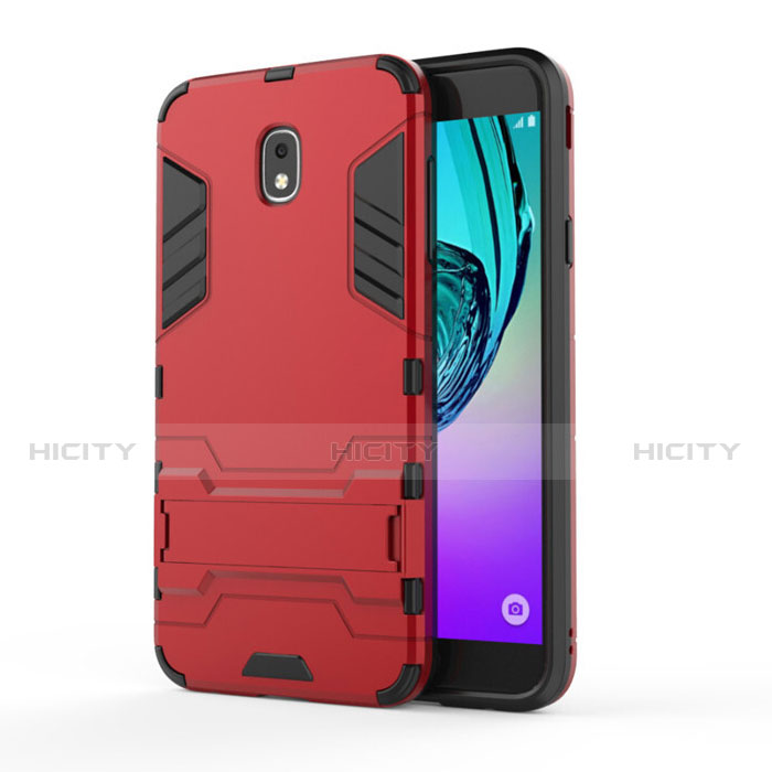 Funda Bumper Silicona y Plastico Mate con Soporte para Samsung Galaxy J7 (2018) J737 Rojo