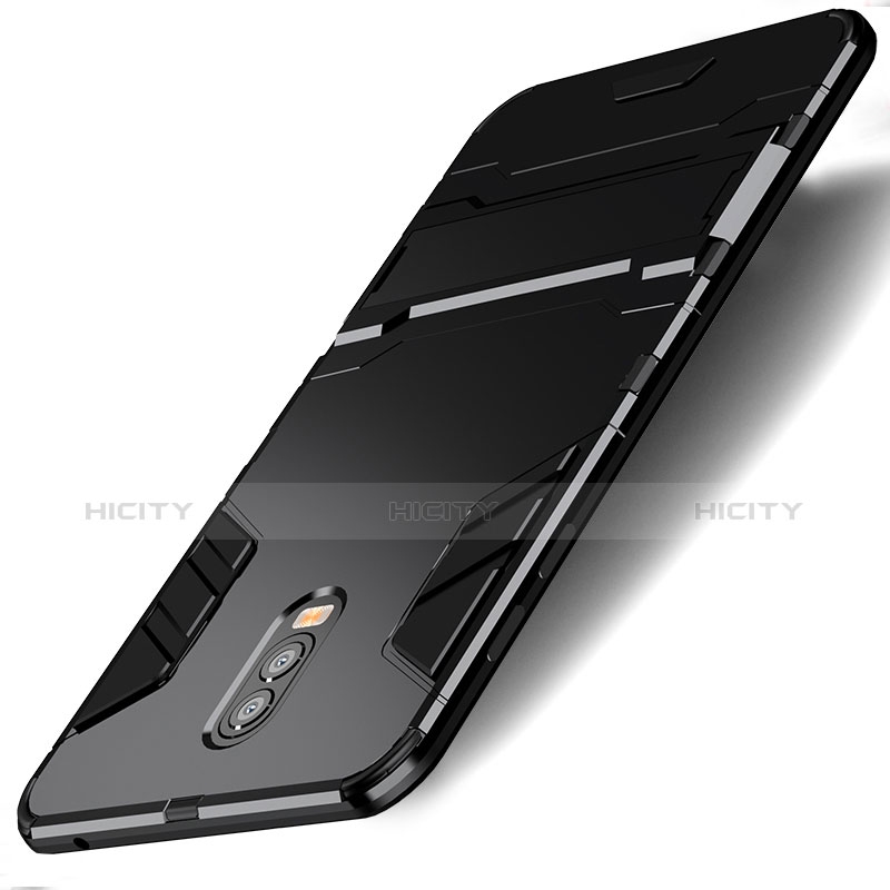 Funda Bumper Silicona y Plastico Mate con Soporte para Samsung Galaxy J7 Plus Negro