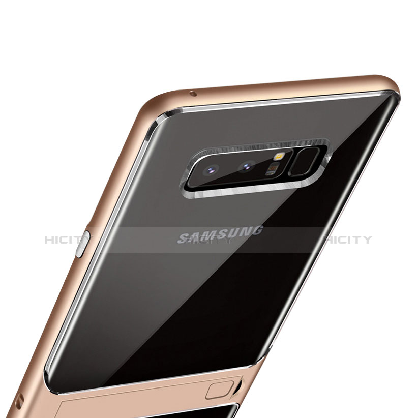 Funda Bumper Silicona y Plastico Mate con Soporte para Samsung Galaxy Note 8 Duos N950F Oro