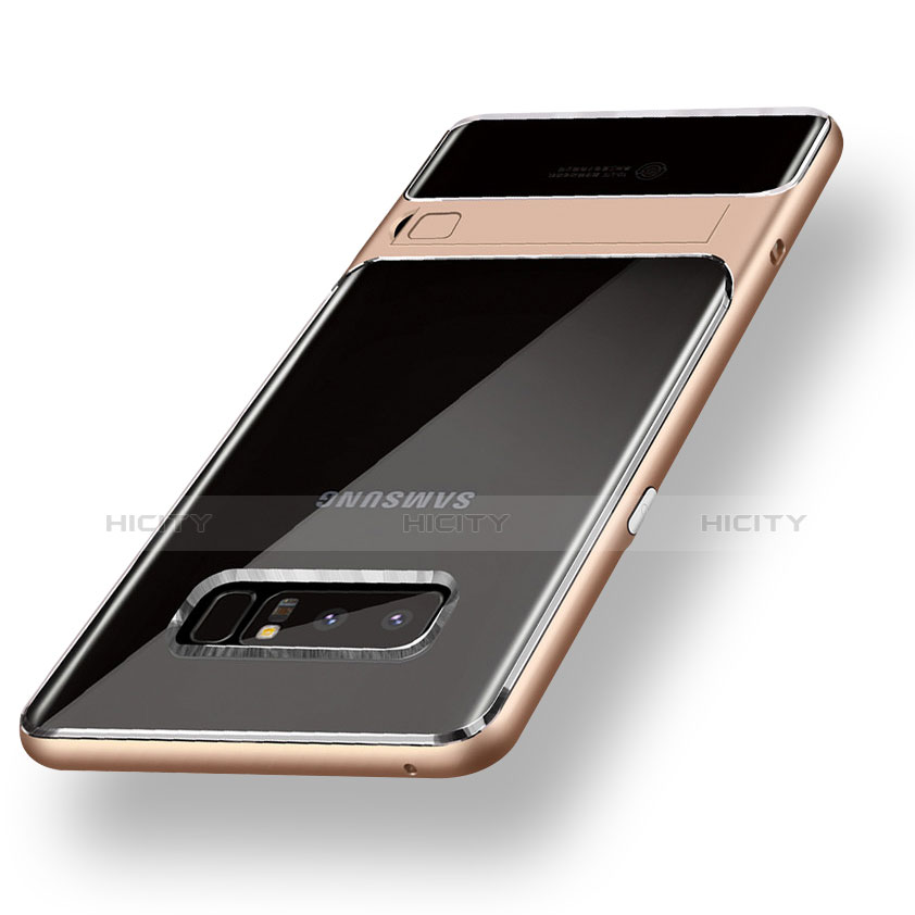 Funda Bumper Silicona y Plastico Mate con Soporte para Samsung Galaxy Note 8 Oro