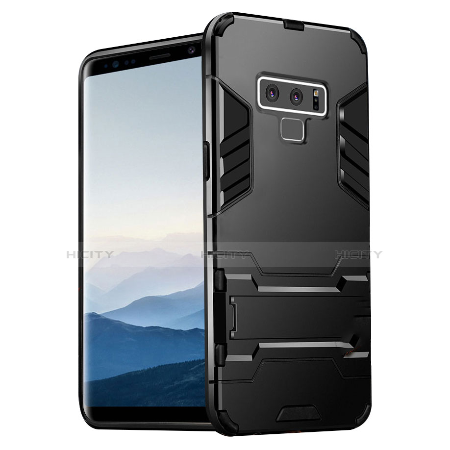 Funda Bumper Silicona y Plastico Mate con Soporte para Samsung Galaxy Note 9 Negro