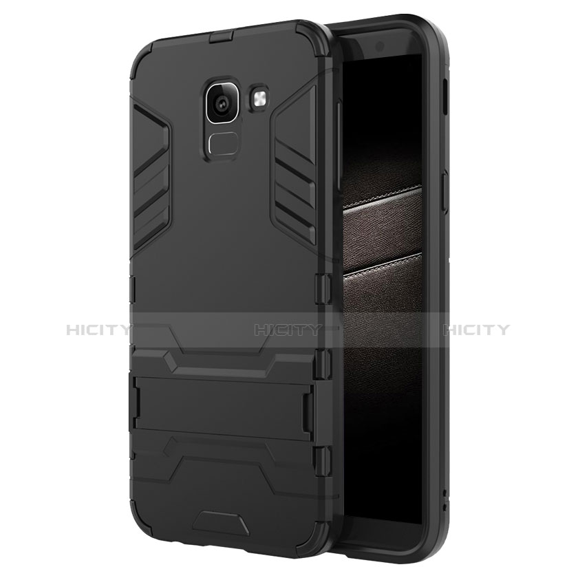 Funda Bumper Silicona y Plastico Mate con Soporte para Samsung Galaxy On6 (2018) J600F J600G Negro