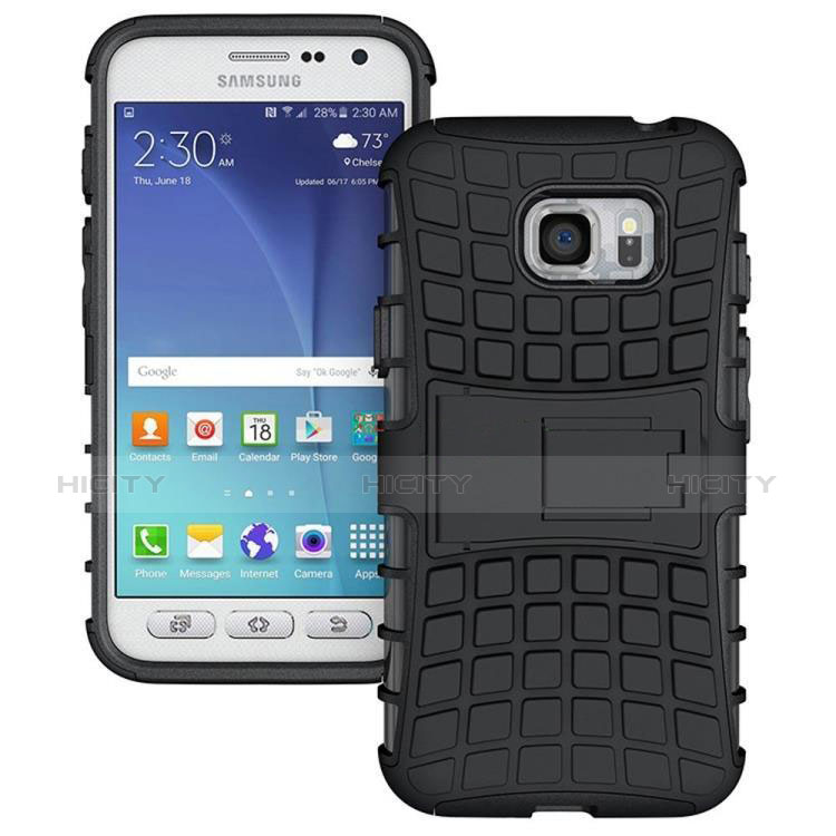 Funda Bumper Silicona y Plastico Mate con Soporte para Samsung Galaxy S7 Active G891A Negro
