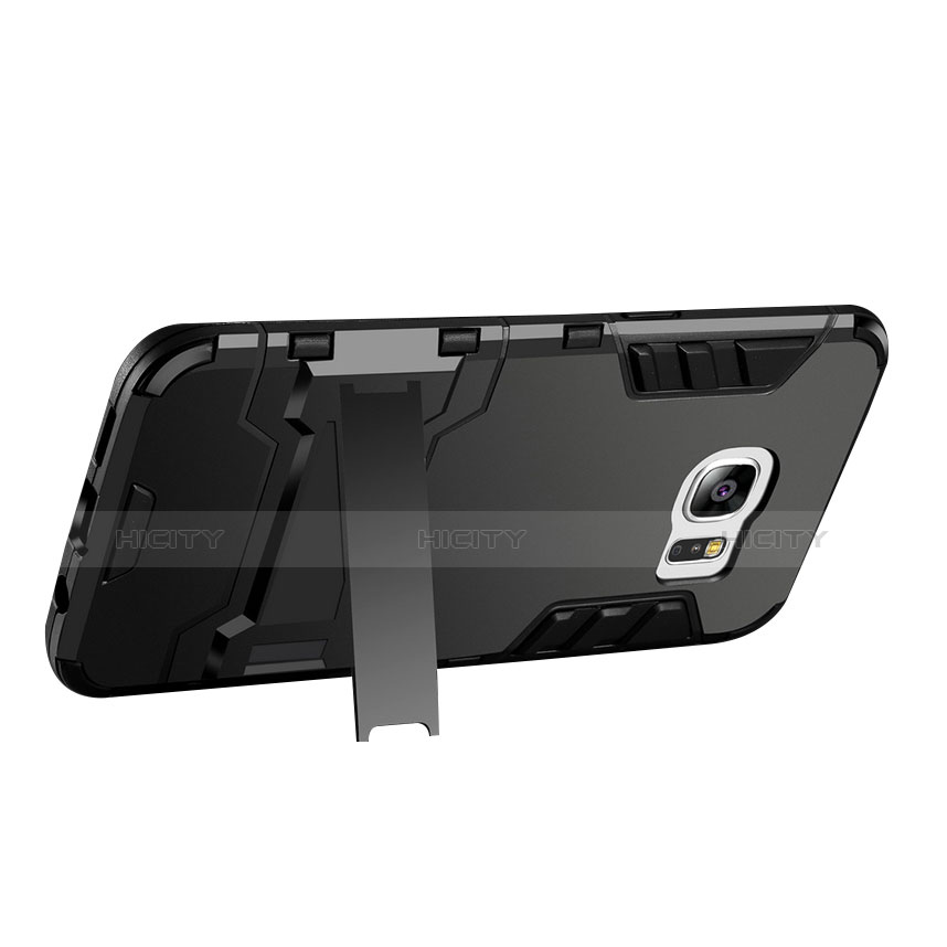 Funda Bumper Silicona y Plastico Mate con Soporte para Samsung Galaxy S7 Edge G935F Negro