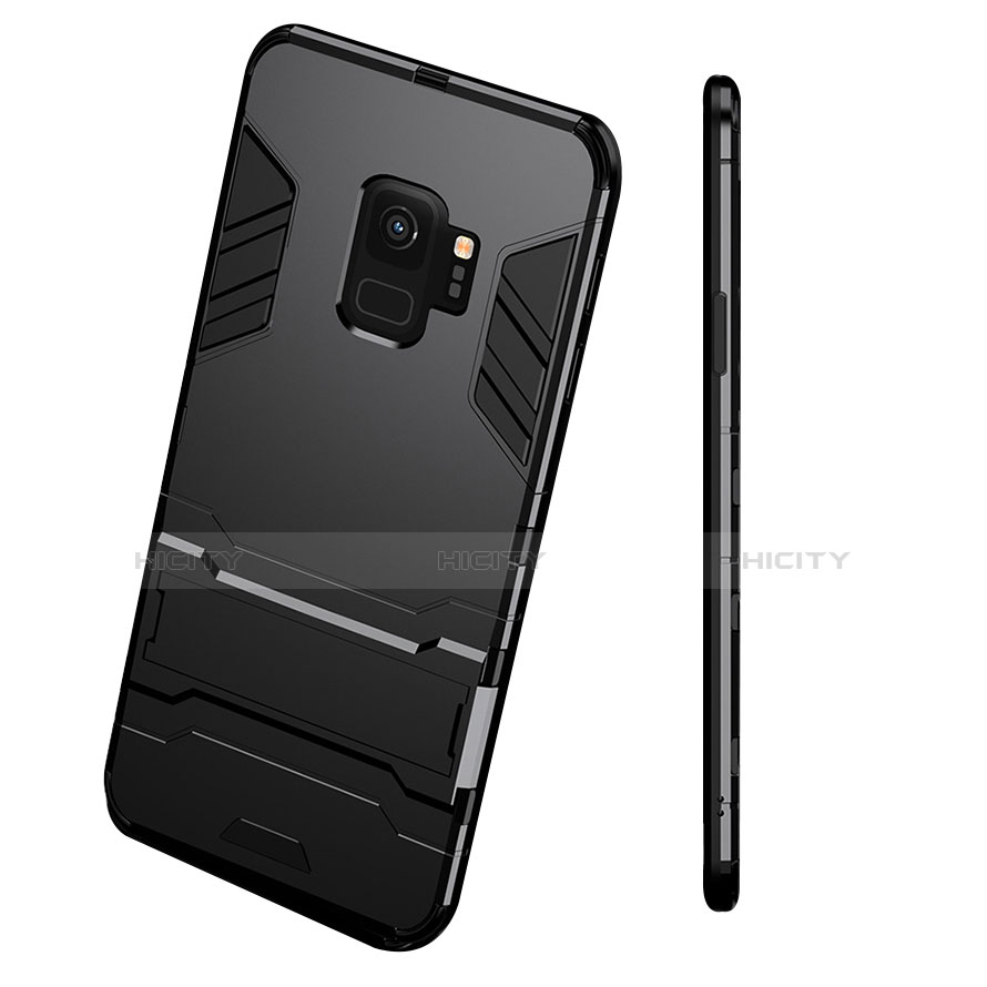 Funda Bumper Silicona y Plastico Mate con Soporte para Samsung Galaxy S9 Negro