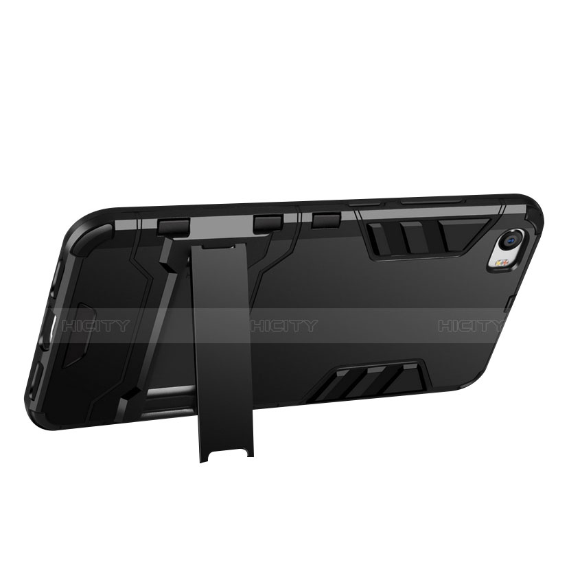 Funda Bumper Silicona y Plastico Mate con Soporte para Xiaomi Mi 5 Negro