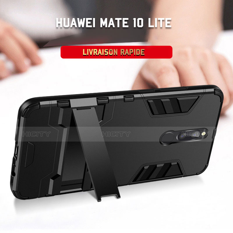 Funda Bumper Silicona y Plastico Mate con Soporte R01 para Huawei Mate 10 Lite Negro