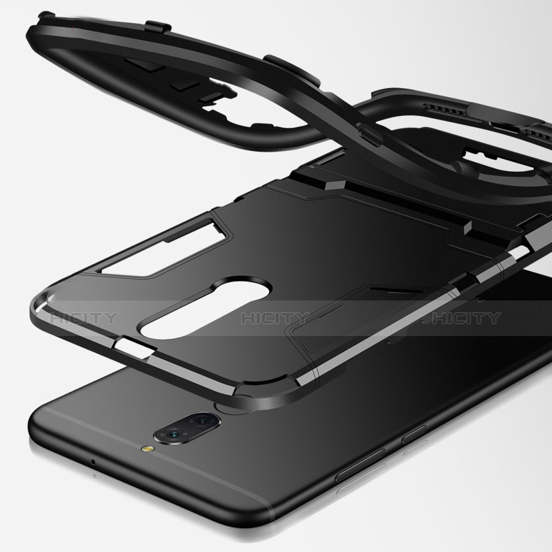 Funda Bumper Silicona y Plastico Mate con Soporte R01 para Huawei Nova 2i Negro