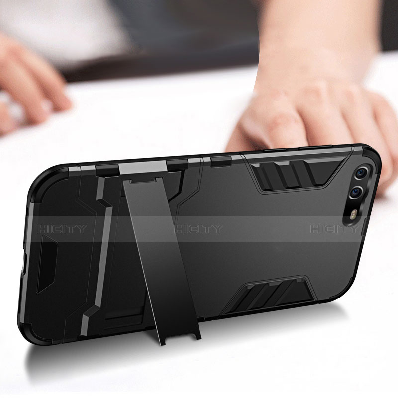 Funda Bumper Silicona y Plastico Mate con Soporte W01 para Huawei P10 Negro