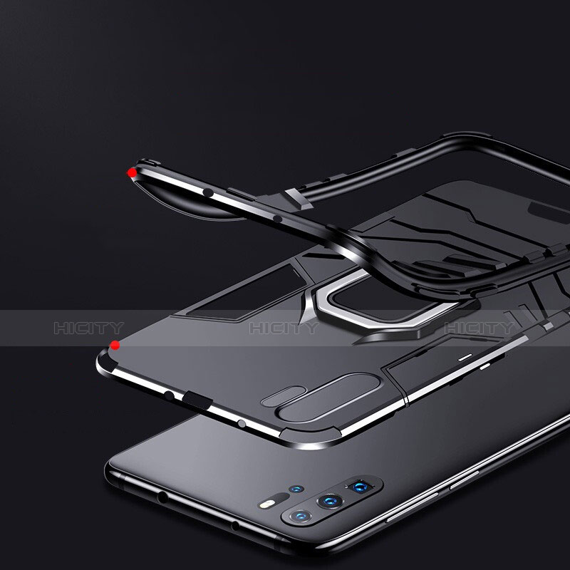 Funda Bumper Silicona y Plastico Mate con Soporte W01 para Huawei P30 Pro New Edition Negro