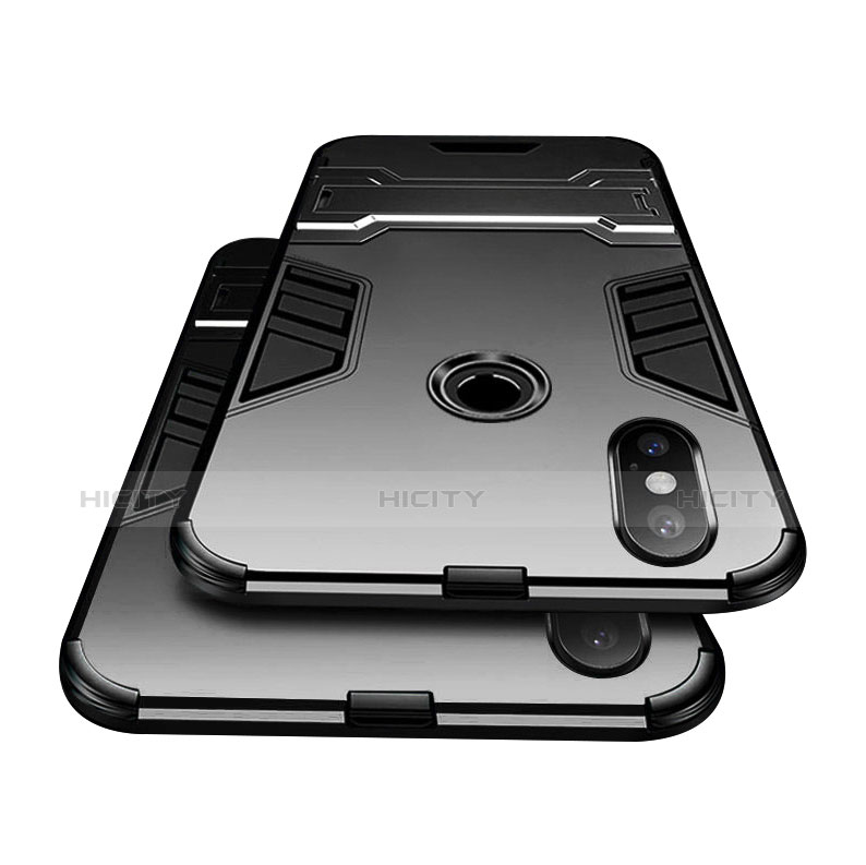 Funda Bumper Silicona y Plastico Mate con Soporte W01 para Samsung Galaxy A6 (2018) Dual SIM Negro