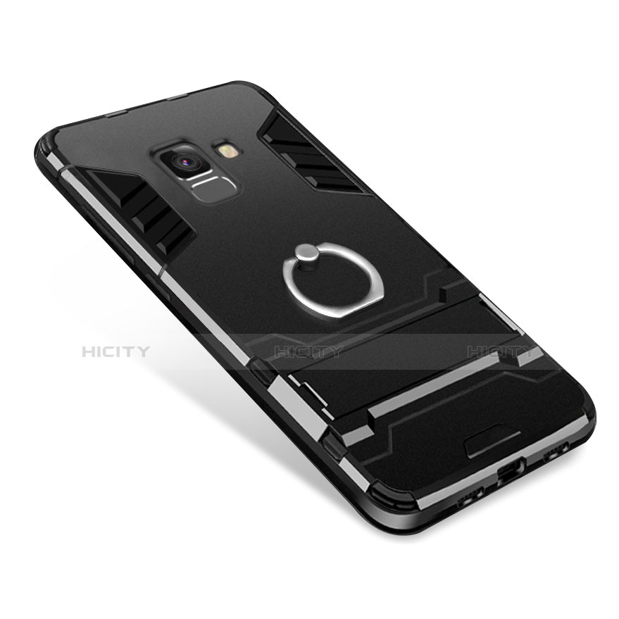 Funda Bumper Silicona y Plastico Mate con Soporte W01 para Samsung Galaxy A6 (2018) Negro