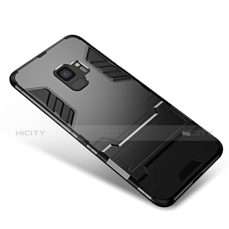 Funda Bumper Silicona y Plastico Mate con Soporte W01 para Samsung Galaxy S9 Negro