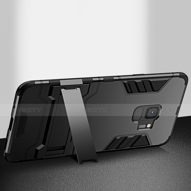 Funda Bumper Silicona y Plastico Mate con Soporte W01 para Samsung Galaxy S9 Negro
