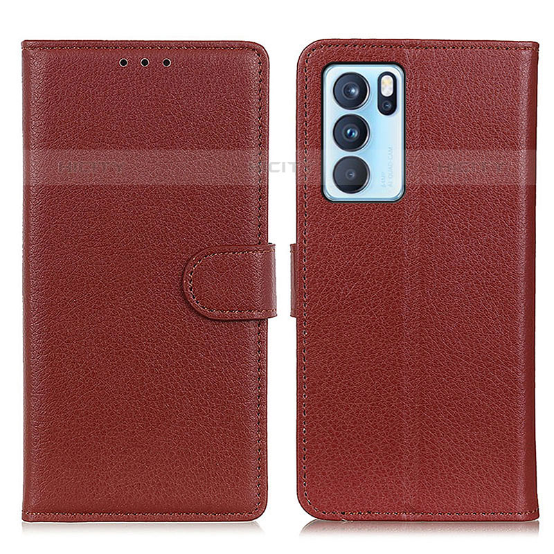 Funda de Cuero Cartera con Soporte Carcasa A03D para Oppo Reno6 Pro 5G India Marron