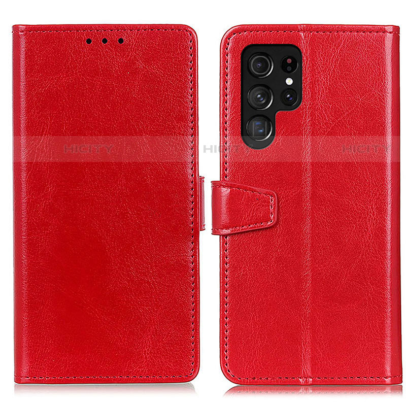 Funda de Cuero Cartera con Soporte Carcasa A03D para Samsung Galaxy S22 Ultra 5G Rojo