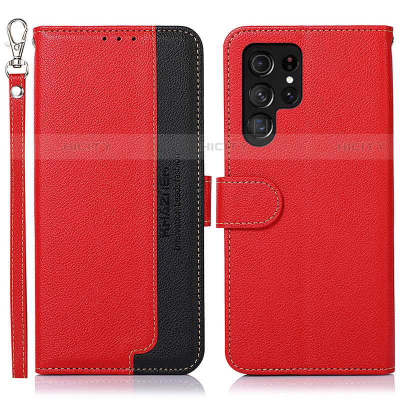 Funda de Cuero Cartera con Soporte Carcasa A05D para Samsung Galaxy S21 Ultra 5G Rojo