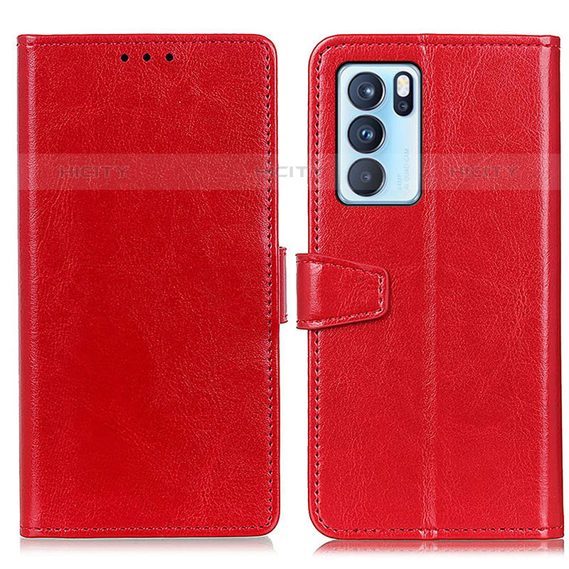 Funda de Cuero Cartera con Soporte Carcasa A06D para Oppo Reno6 Pro 5G India Rojo