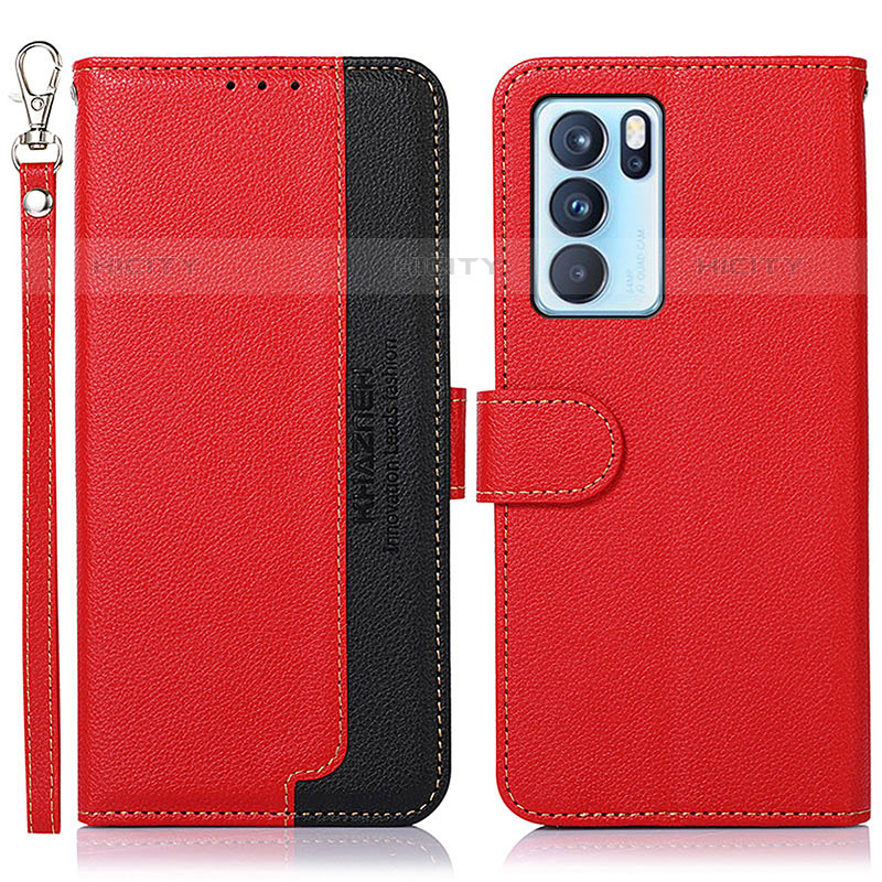 Funda de Cuero Cartera con Soporte Carcasa A09D para Oppo Reno6 Pro 5G India Rojo